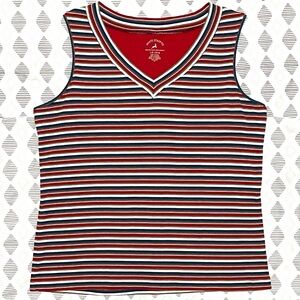 White Stag Vintage Style Tee - Striped V-Neck Resist Fade & Ultra Soft - Size L